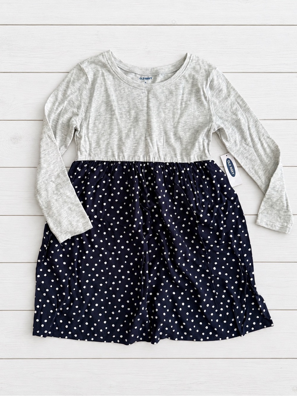 Old Navy Girls' Gray & Navy Polka Dot Baby Doll Dress Size 5 years BNWT